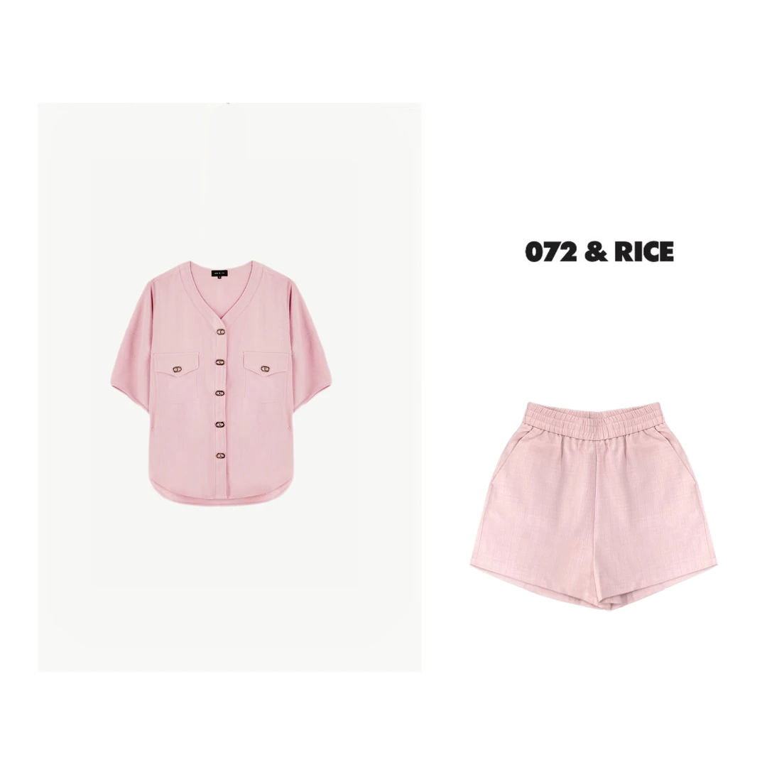 072 & RICE【黑粉套装】夏季休闲圆领印花短袖 W0134 125FF