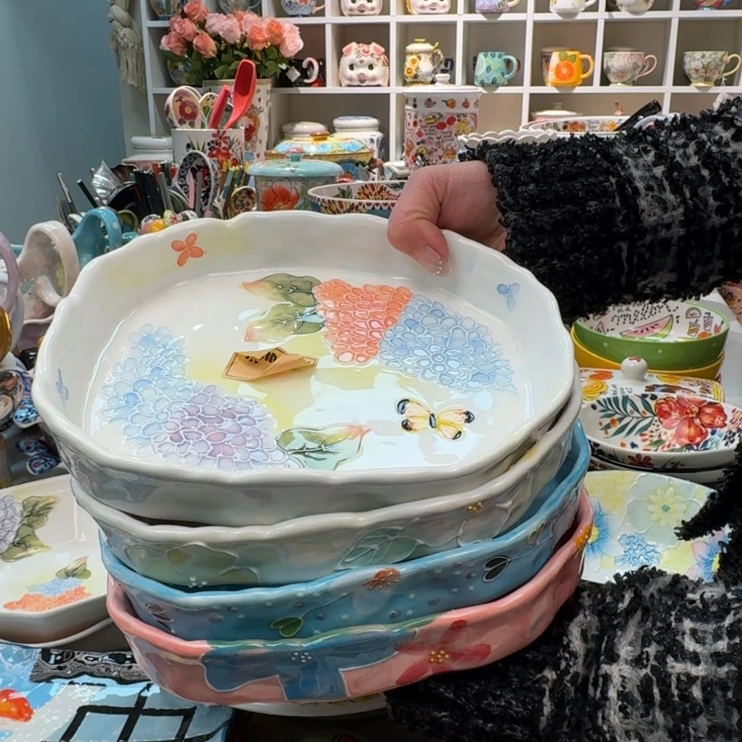 瓷片濑户烧异形沙拉盘4只，看图