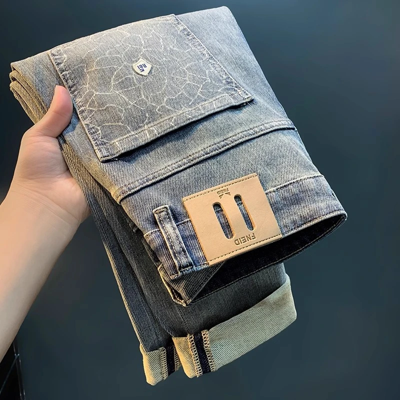 轻奢美式复古牛仔裤春秋季新款时尚修身直筒休闲裤潮流百搭长裤子