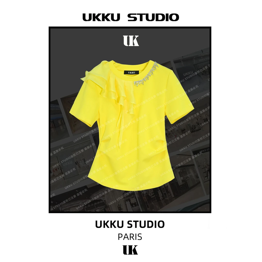 尧尧【UKKU STUDIO】法式设计师高级浪漫立体花朵衬衫上衣 614014