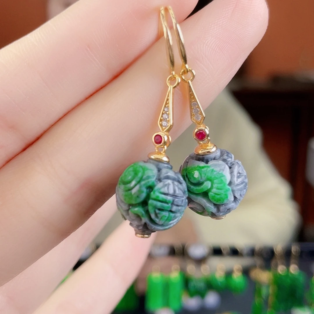 翡翠银S925镶嵌耳饰