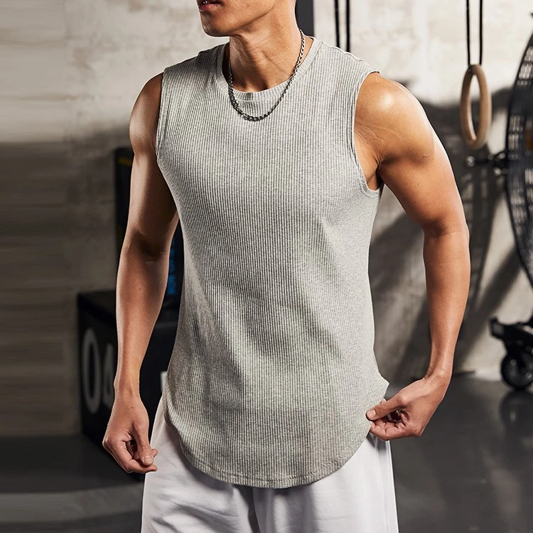 运动T恤男夏季美式背心针织健身衣服弹力户外跑步上衣透气薄款