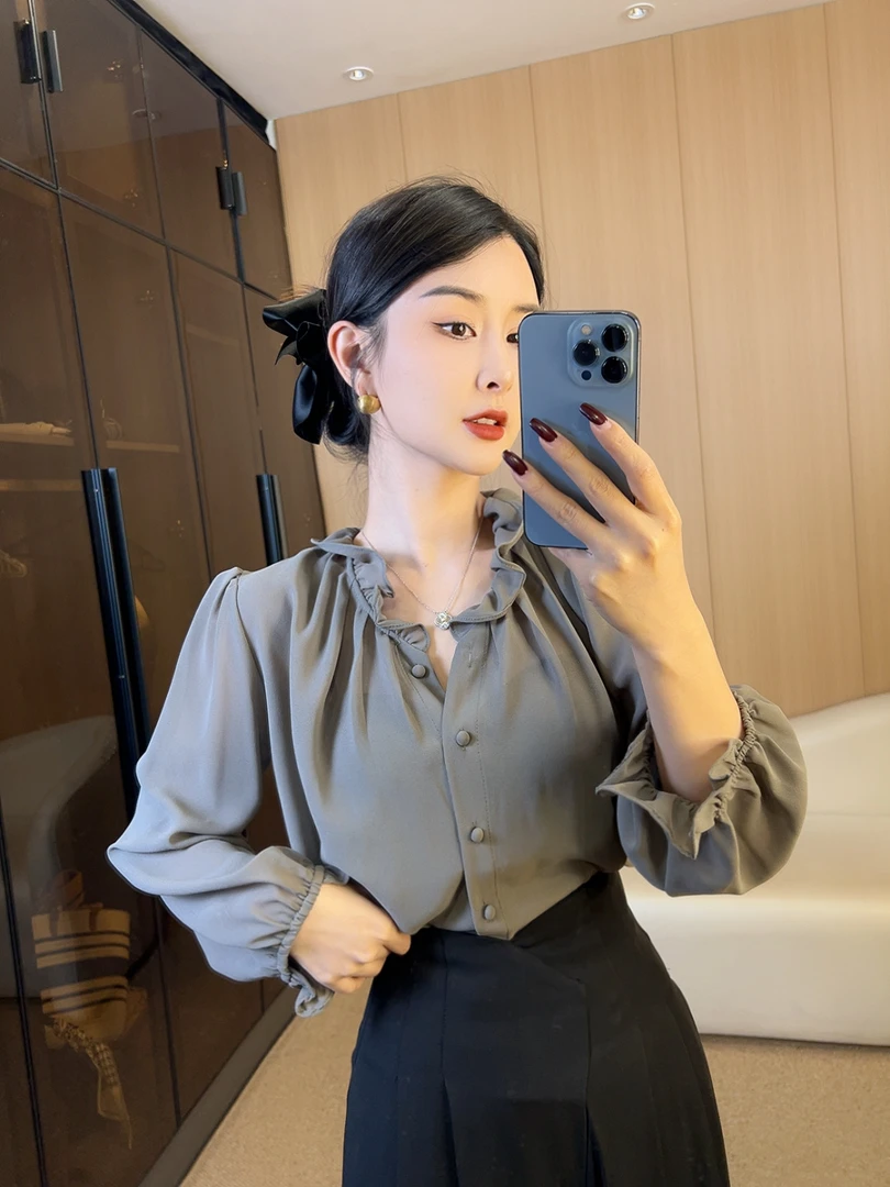 【清】法式复古百搭轻熟显瘦设计感小众气质洋气小个子减龄上衣2517