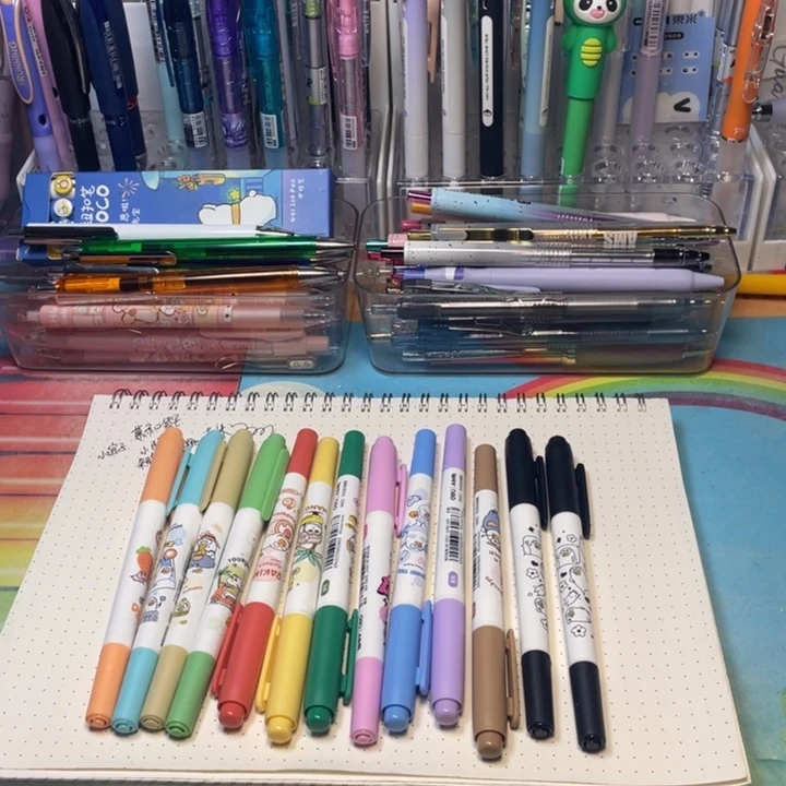 得力水性双头勾线笔12色13支