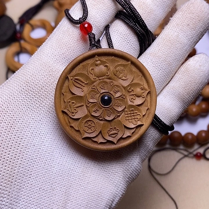 檀香木手串/手链老山檀香黑肉投影八宝圆牌