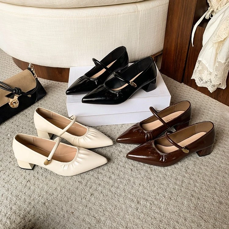 尖头粗跟单鞋女2025新款秋季时尚百搭通勤小皮鞋气质高级玛丽珍鞋