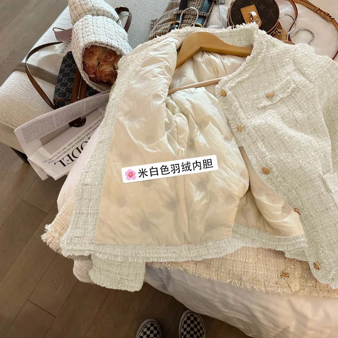 【当天发+运费险】充绒内胆白色纯欲小香风法式高级感外套Q933