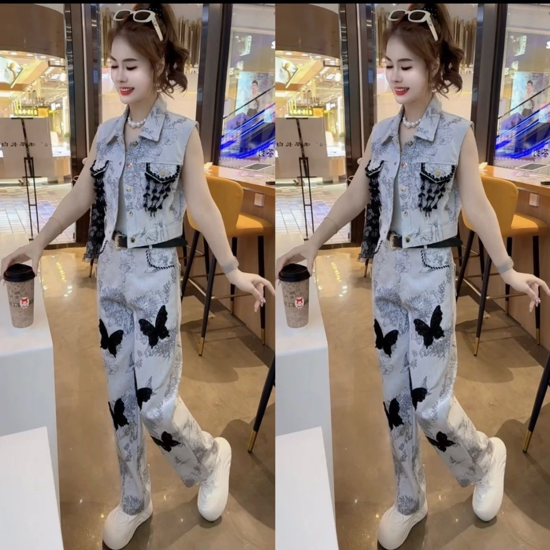 气质2025新款洋气牛仔马甲套装两件套时尚夏季欧货爆款潮流酷女