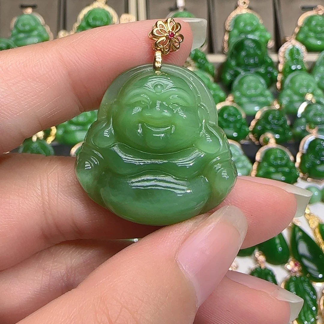 和田玉（碧玉）吊坠(不含链)18K金镶嵌