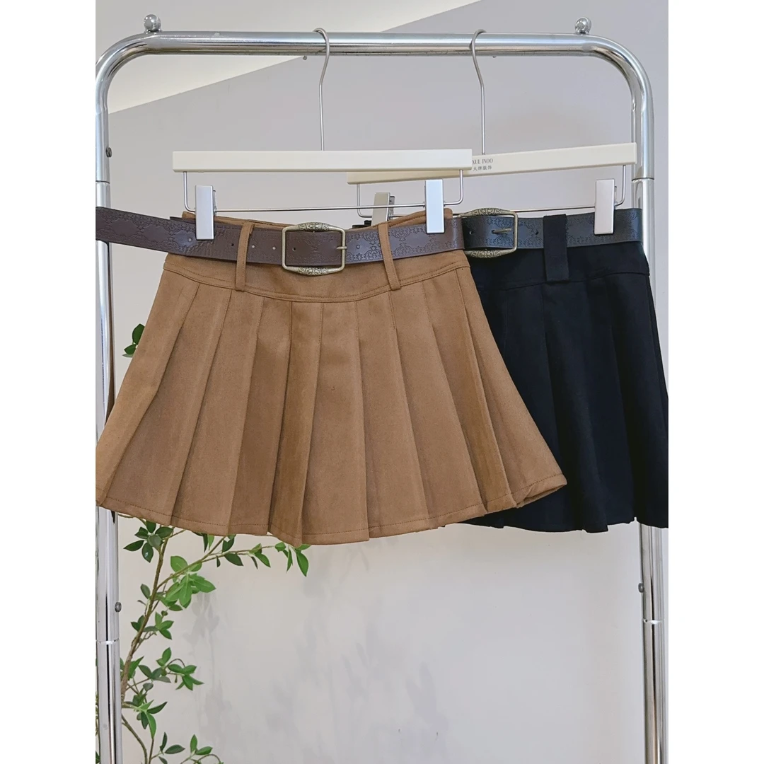 丨早秋新款多色复古百褶高腰显瘦A字半身裙 2496