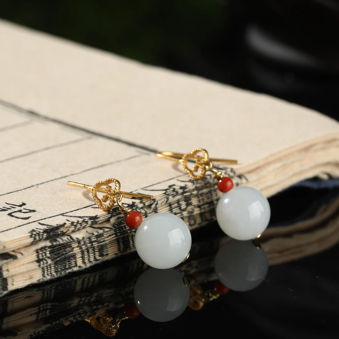 【大国非遗】新疆和田和田玉山流水耳饰10mm3g22213