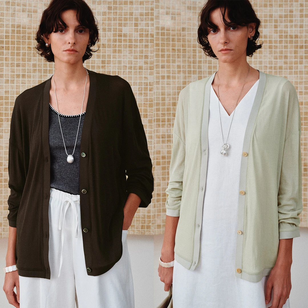 MARIUS“清闲衫"长绒棉高捻纱吸湿透气极简松弛落肩罗纹开衫