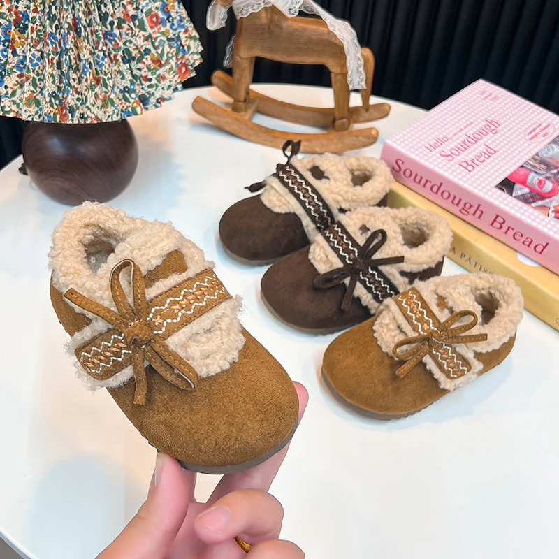 女童韩版加绒勃肯鞋2025冬季新款时尚森系保暖豆豆鞋宝宝软底棉鞋