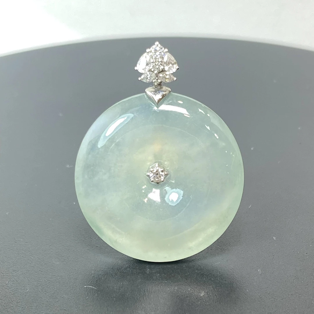 RX21天然缅甸A货翡翠金镶冰种平安扣/030630/北京中保拍卖