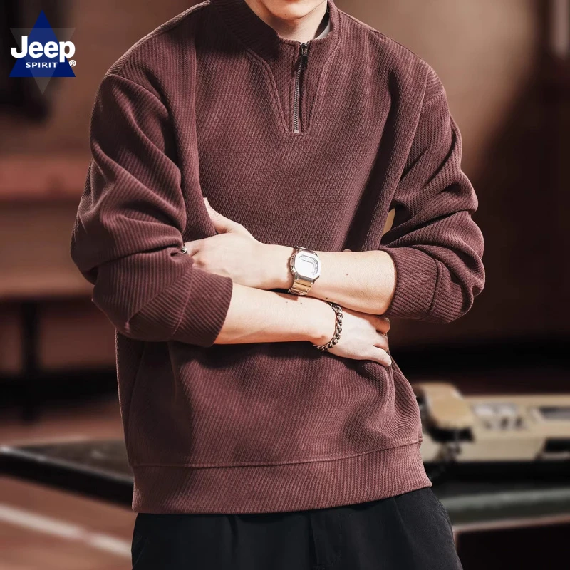 美式复古半拉链立领卫衣男2025秋季新款肌理感宽松休闲外套