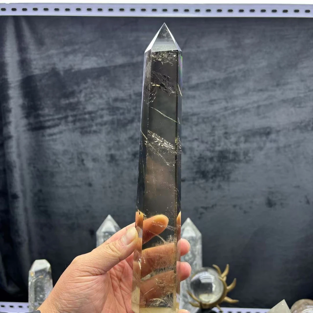 天然茶水晶柱子 晶体通透 颜色正 高27㎝左右 宽4㎝