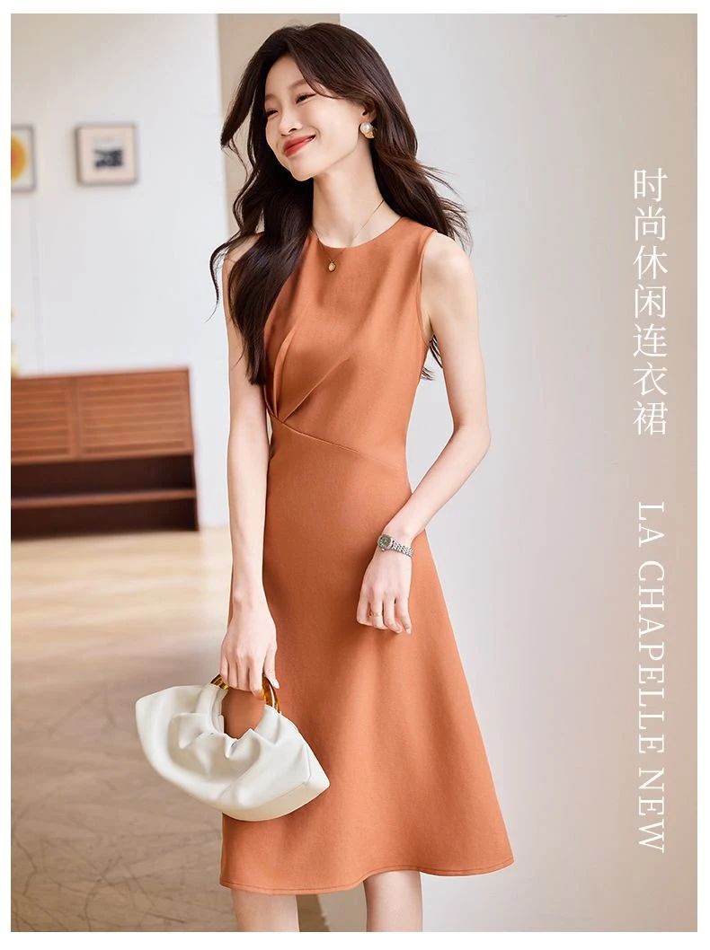 2025新款高端气质小个子原创设计中长款时尚韩版无袖连衣裙8519