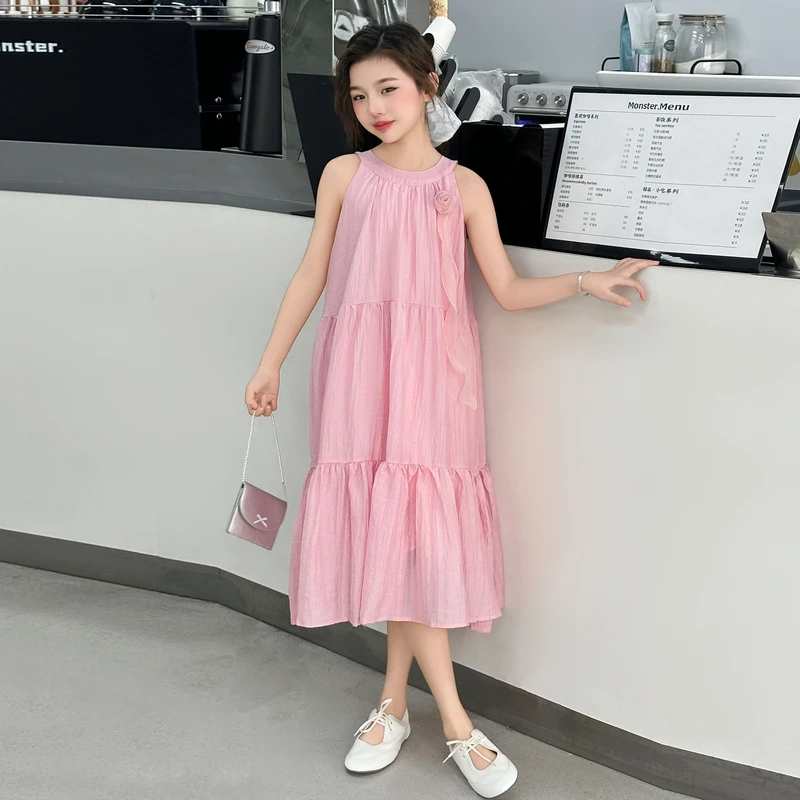 女童连衣裙夏款2025新款洋气儿童公主裙中大童沙滩度假无袖背心裙