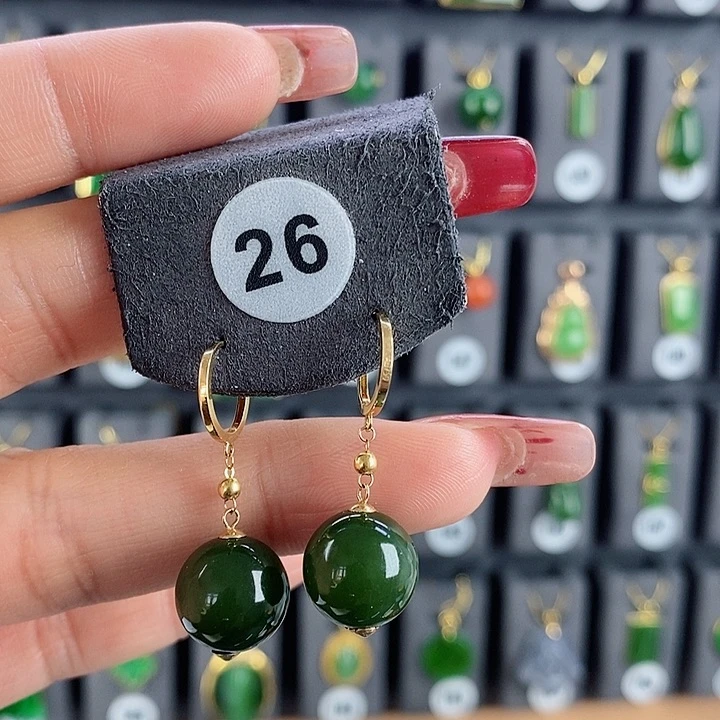 和田玉耳饰18K金镶嵌