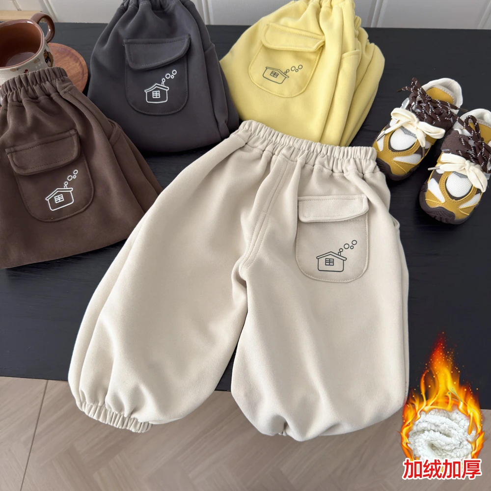 儿童裤子冬季男童韩版长裤女童运动休闲裤加绒洋气束脚裤大童卫裤
