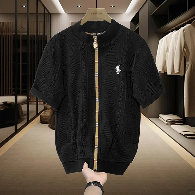 【轻奢男装】 LF老风夏季新款时装周拉链简约高奢短袖T2085