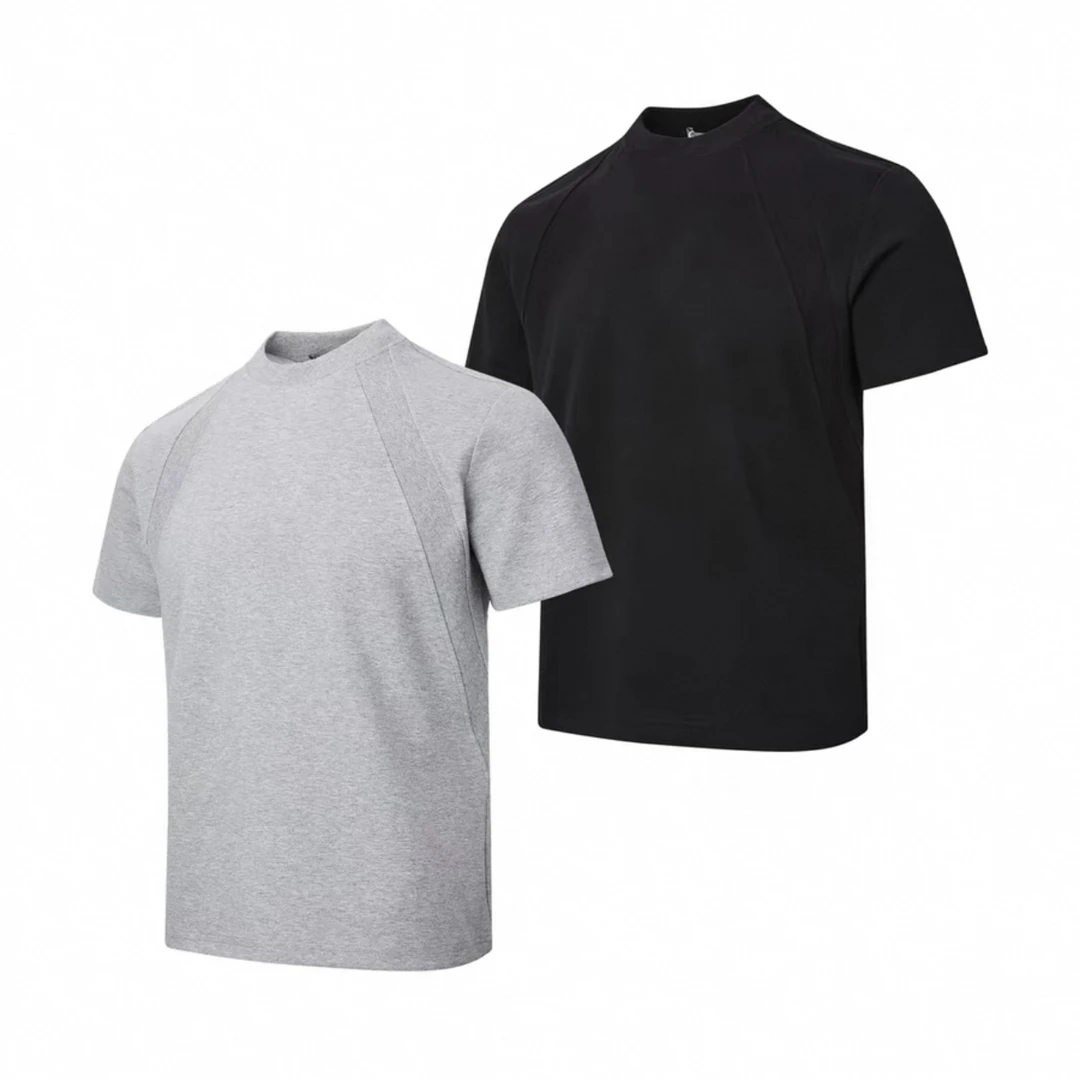 【320g】澳产氨纶太空棉空气层拼接短袖T恤抗皱硬挺短款boxy版型801