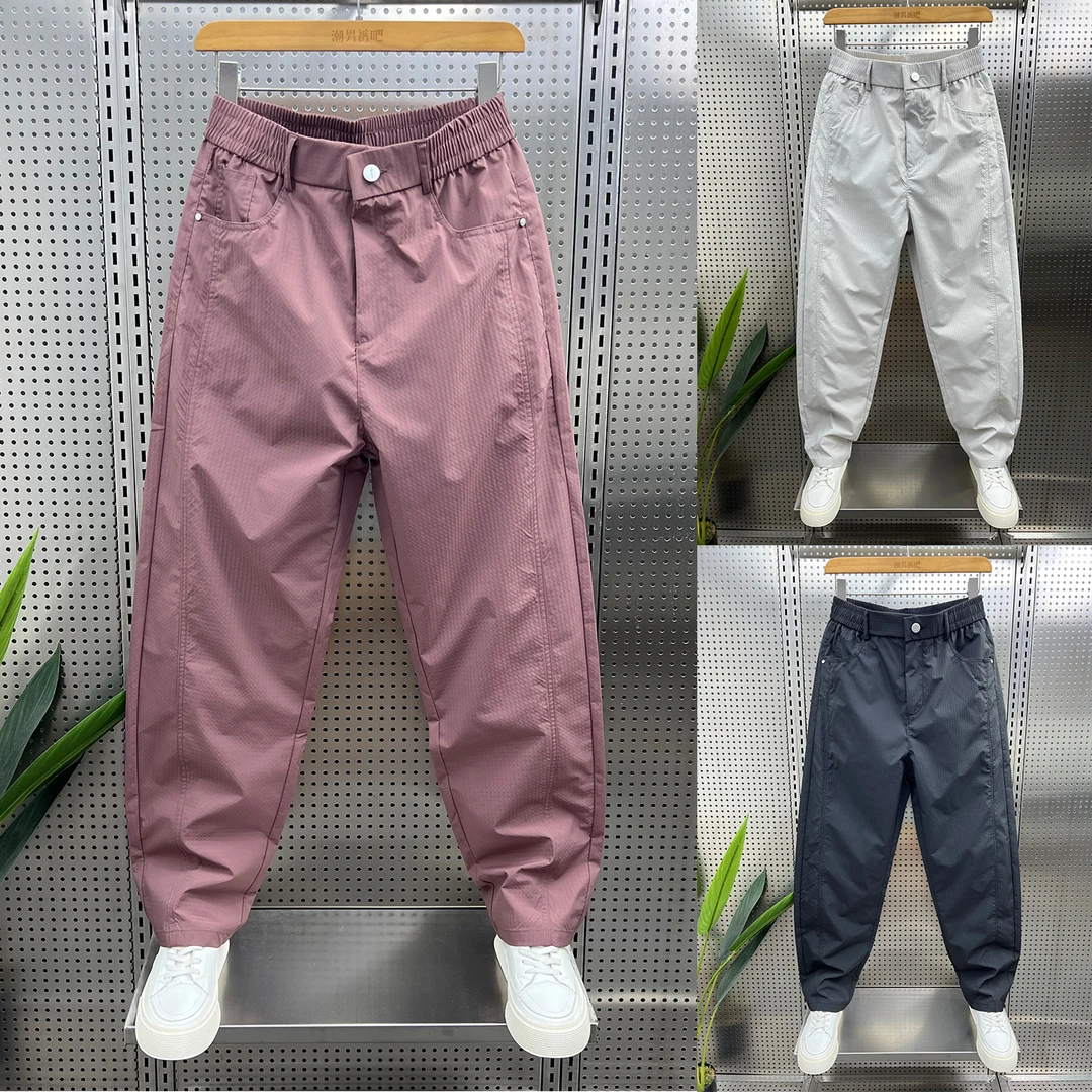 潮流拼接弯刀工装裤男士2025年夏季薄款男裤宽松直筒纯色休闲长裤