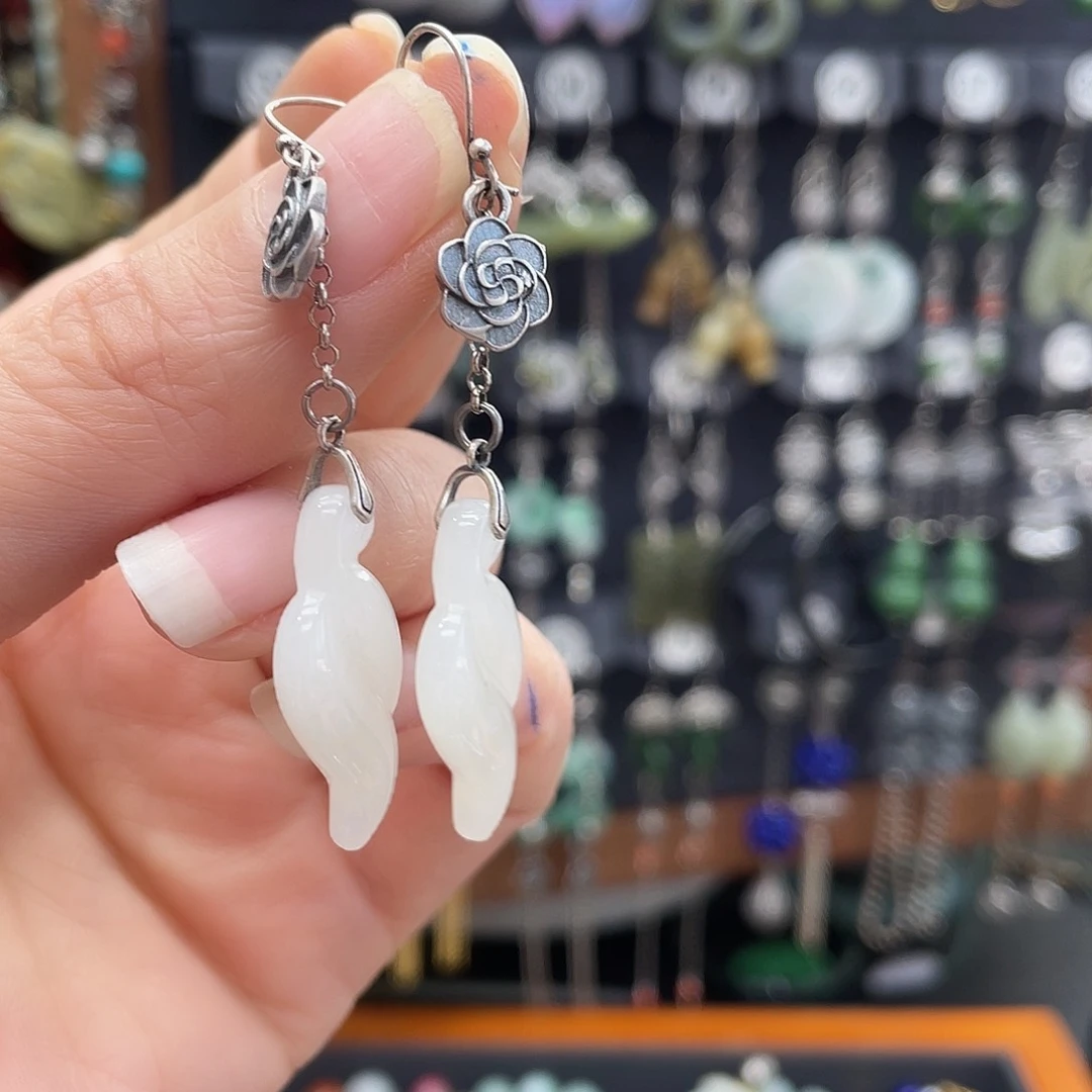 和田玉耳饰银S925镶嵌100ghjjhj