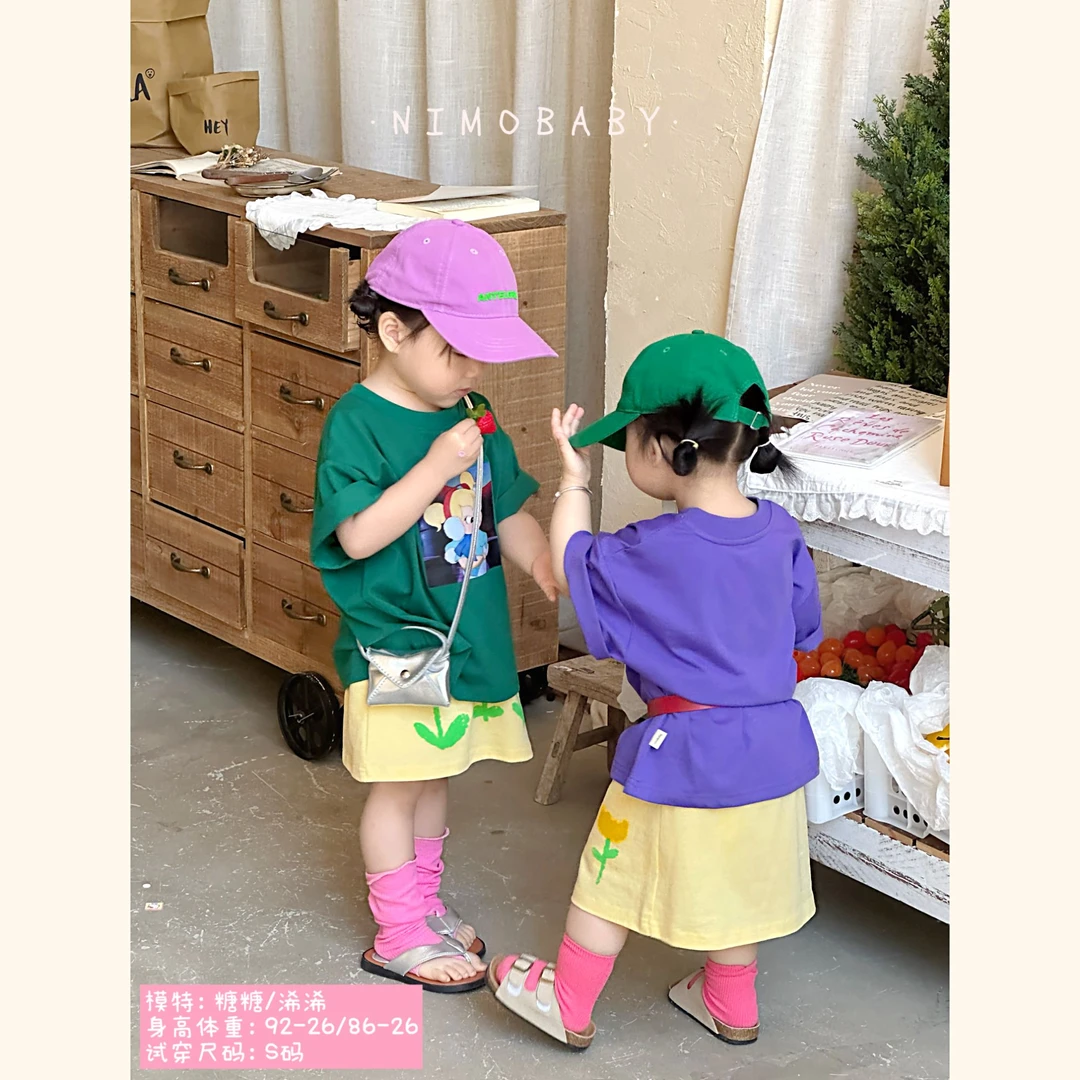 NIMO【出逃迪士尼】韩版夏季新款宝宝休闲时尚宽松印花短袖小花半裙