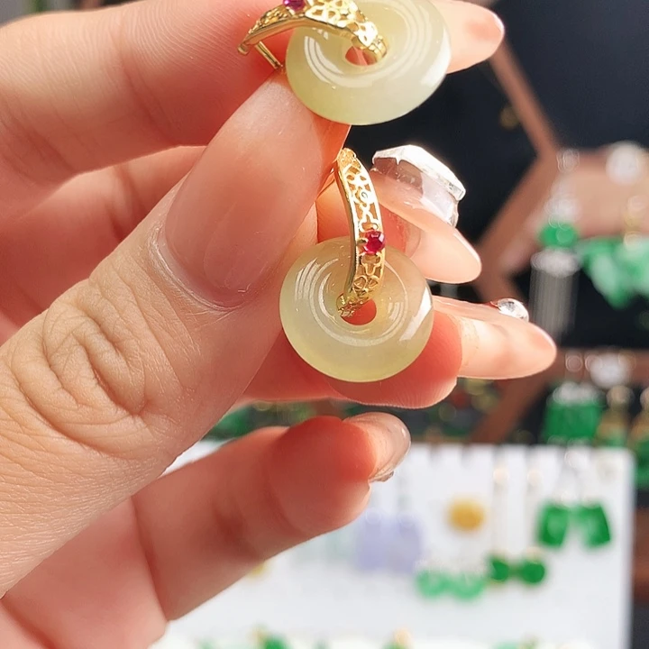 翡翠银S925镶嵌耳饰耳饰