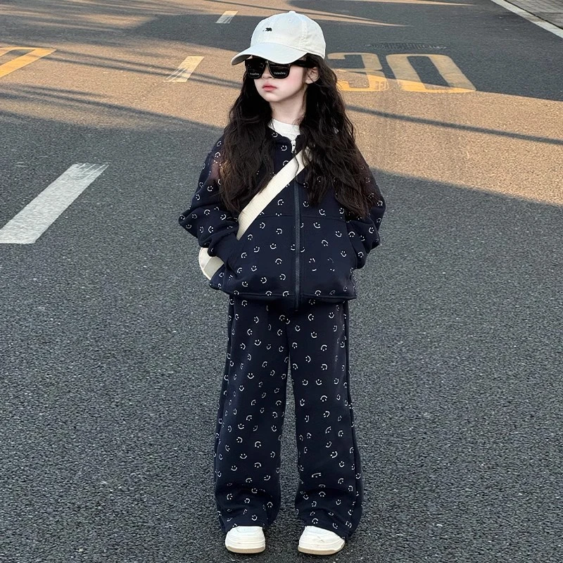 韩国童装女童春款套装新款2025春装洋气女时髦潮大童外套运动套装