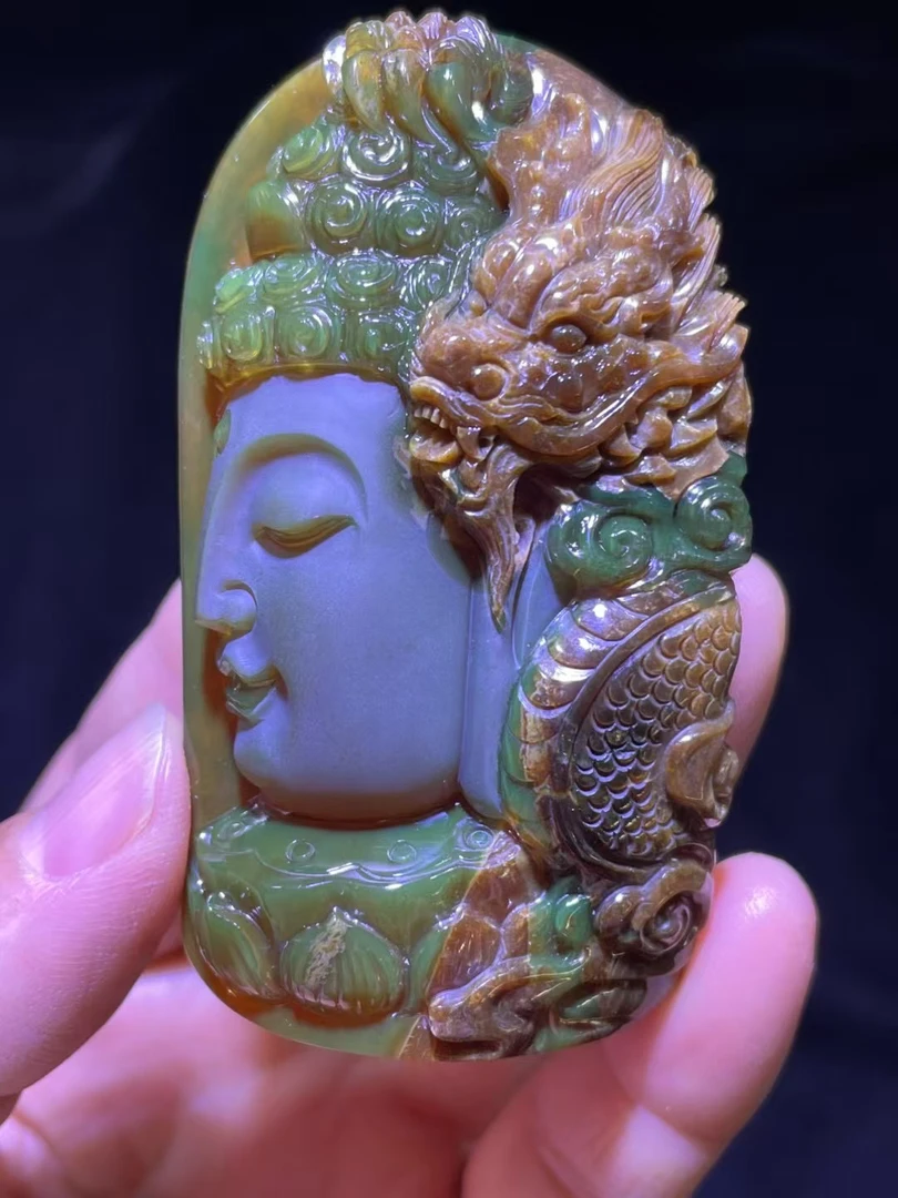 缅甸琥珀老矿绿蜜溶洞神龙护主，大师工73*40.6*23.5重43.8克xj