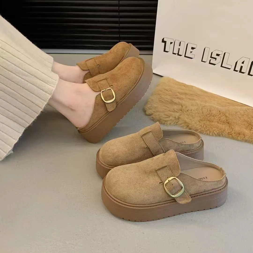 懒人厚底勃肯拖鞋女2025秋季新款增高外穿配裙子一脚蹬百搭勃肯鞋