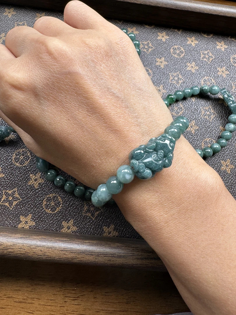 天然A货翡翠蓝水貔貅手串男女玉石送礼佳品女款复古时尚-Z0009