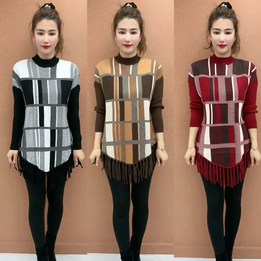 X时尚格子流苏大板衫