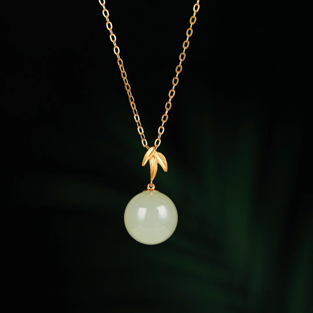 【有你足矣】18K金竹节镶嵌12mm晴水转运珠吊坠HNZ11456