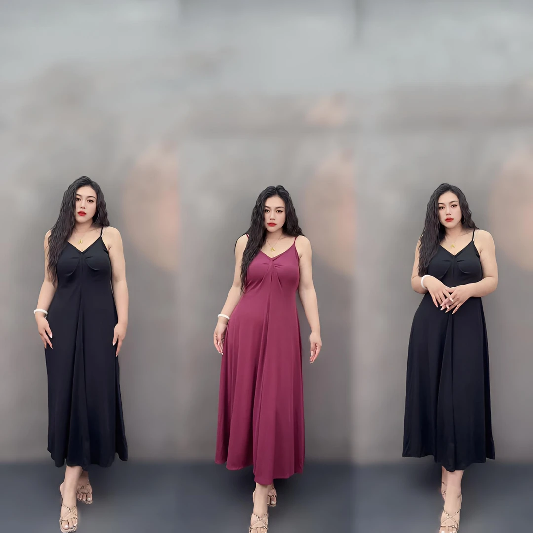宋美人【法式气质】大码新款修身显瘦设计感V领褶皱吊带连衣裙9186