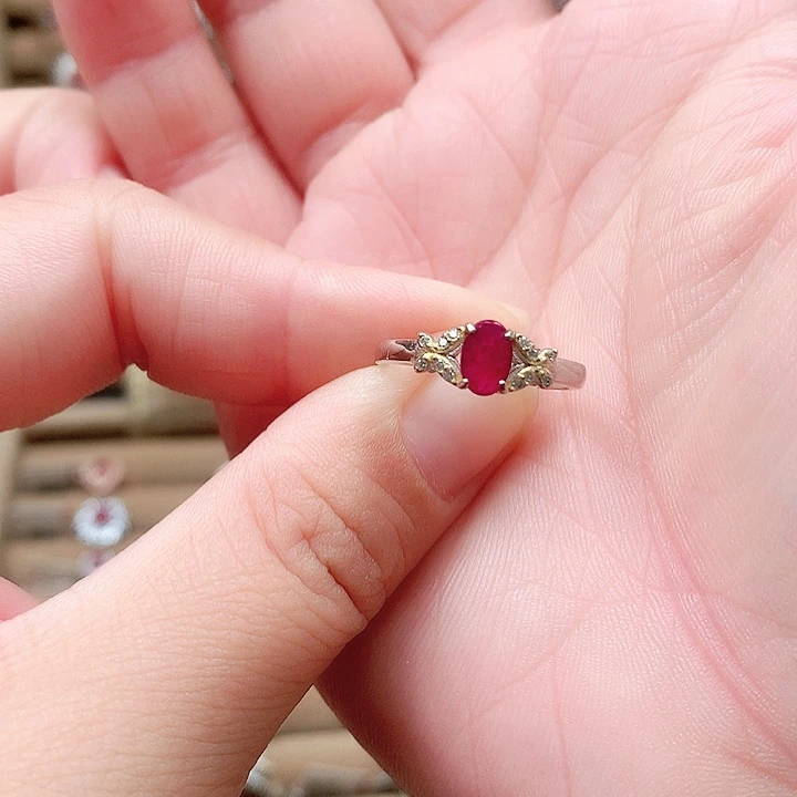 戒指红宝石银S925镶嵌