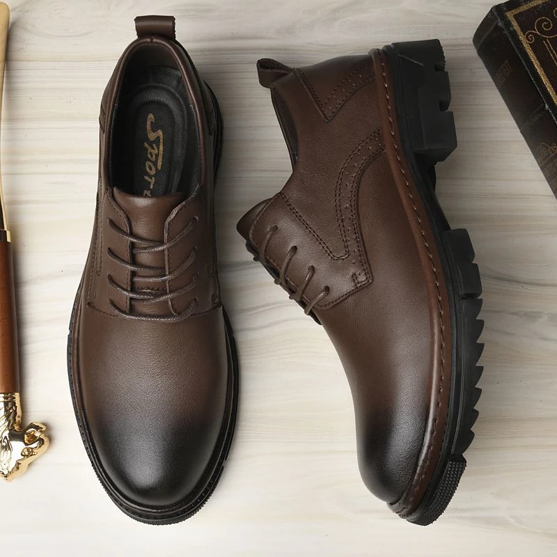 真皮凉鞋夏季透气男士商务正装休闲镂空皮鞋厚底增高冲孔男鞋大码