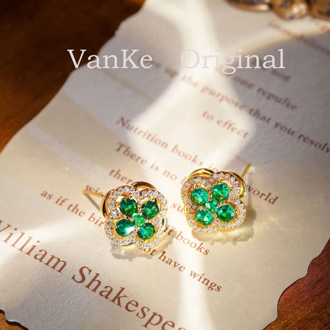 铜合金耳饰 A1327【旋叶诗章】法式轻奢旋转四叶草小众耳钉女