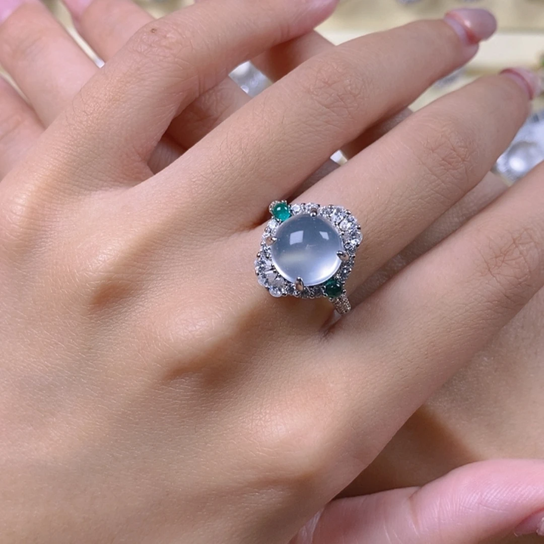 观***山石英质玉银S925镶嵌戒指