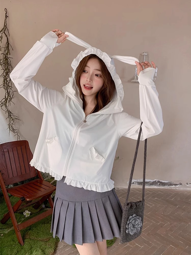 防晒衣2025夏季新款小个子连帽可爱青春防晒衣冰丝防晒短款开衫