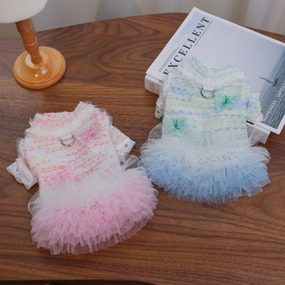 秋冬季新款可爱蝴蝶公主裙狗狗衣服猫咪衣服纯棉比熊泰迪小狗衣服