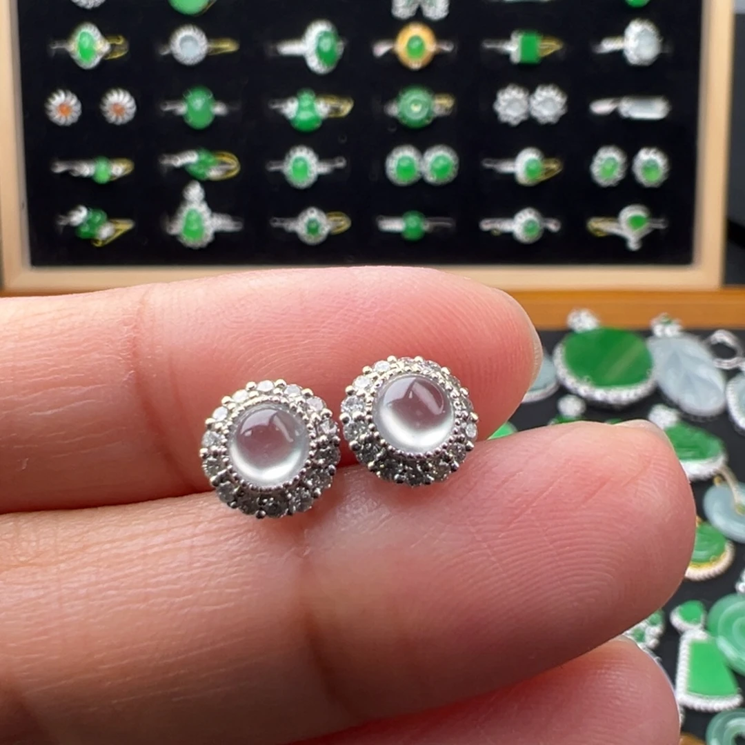 翡翠18K金镶嵌颈饰耳钉