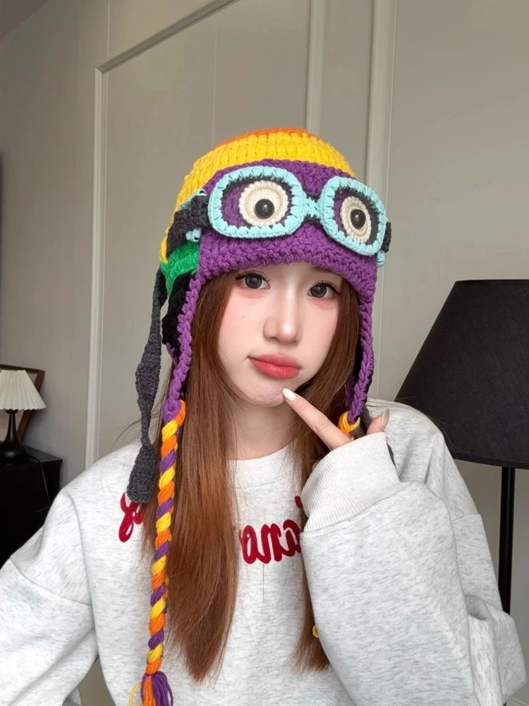 时尚可爱针织帽子男女同款秋冬季保暖毛线帽骑车护耳飞行帽雷锋帽