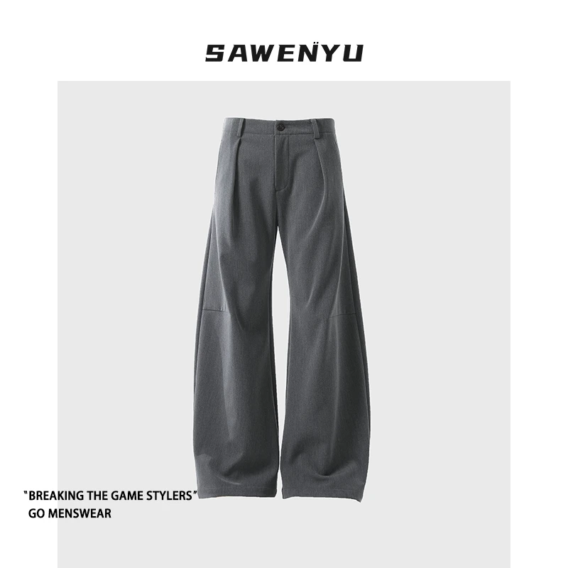 SAWENYU直筒廓形打褶西装裤男女宽松阔腿休闲cleanfit裤子男生