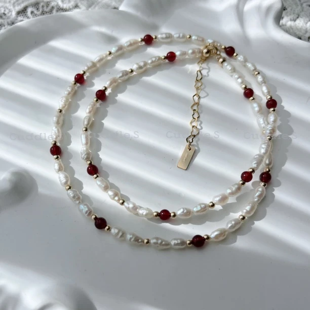 合金项链 Cuddle手作 凯西红色系拼接项链 温柔时尚百搭