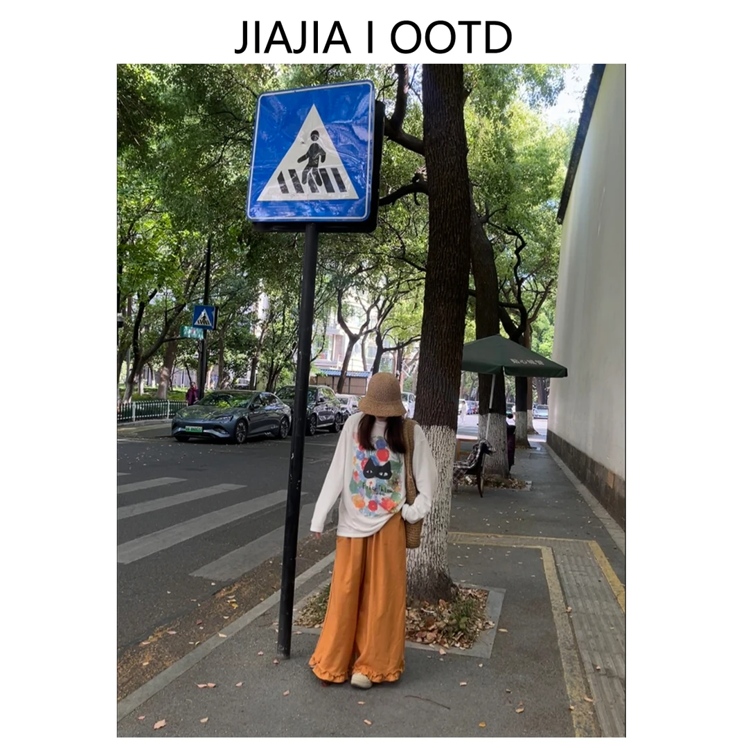 B353夏季新款韩版圆领卡通印花长袖T恤女宽松垂感松弛感休闲