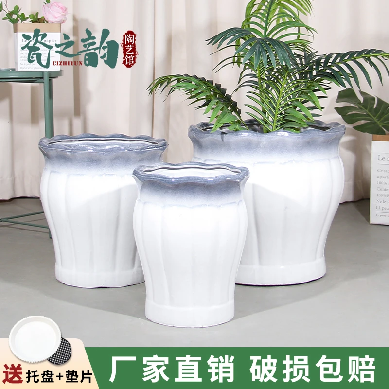 陶瓷花盆大肚款南瓜花瓶高筒客厅阳台超大口径发财树龟背竹种树盆