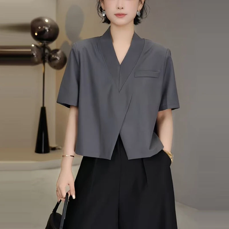 韩版小众休闲西装衬衫女夏季新款气质高级感宽松时尚洋气显瘦上衣